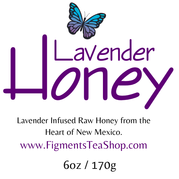 Lavender Honey logo with a butterfly and product details on a white background