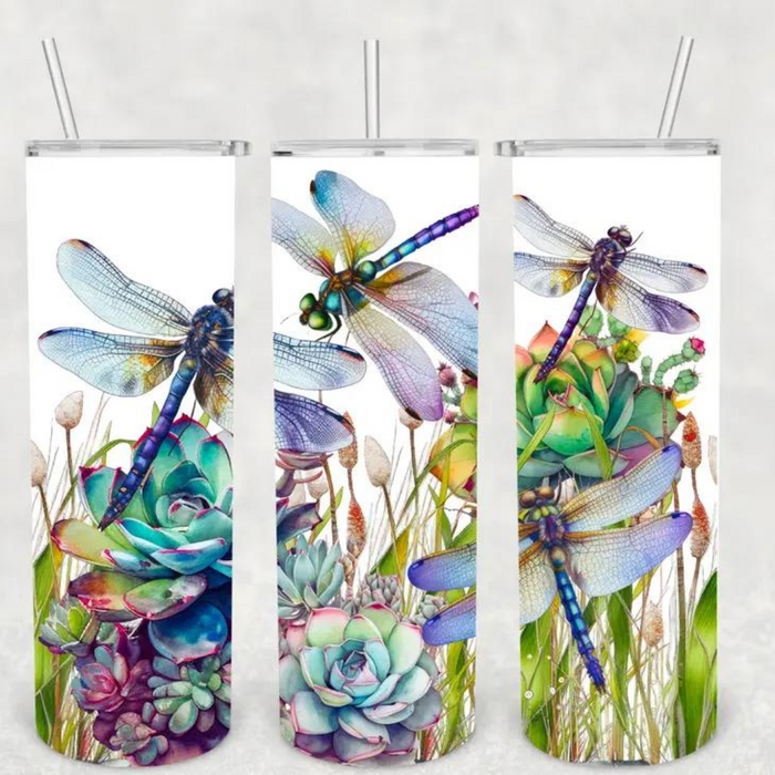20oz Succulent and Dragonfly Travel Tumbler Mug