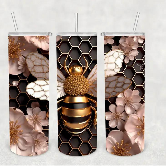 20oz Black and Gold Bee Travel Tumbler Mug