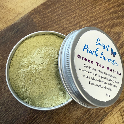 Sunset Peach Lavender Green Tea Matcha showing tea