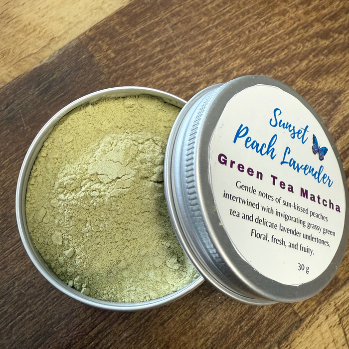 Sunset Peach Lavender Green Tea Matcha showing tea