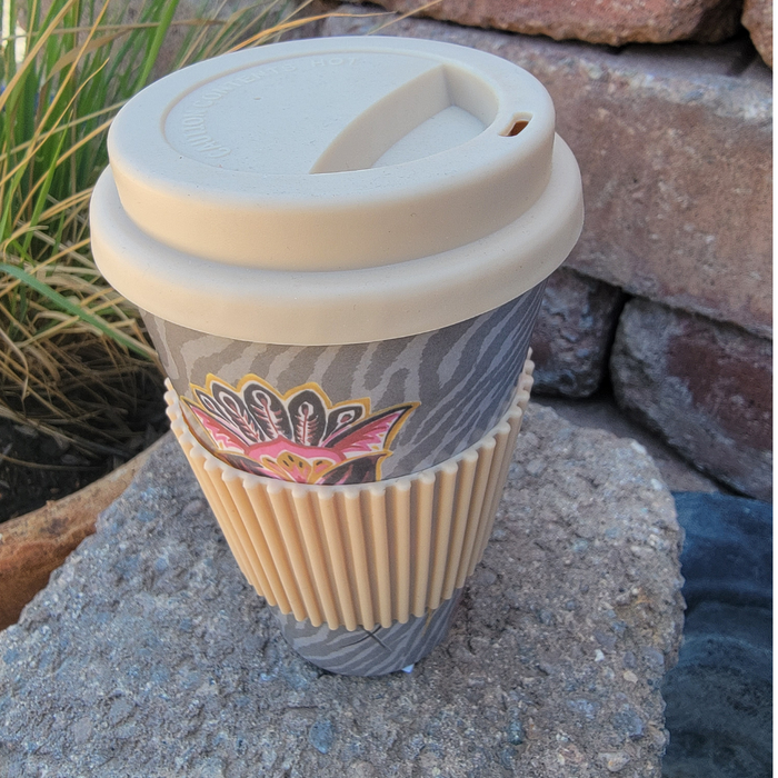 Bamboo Travel Mug/Tumbler - Tan/Coral
