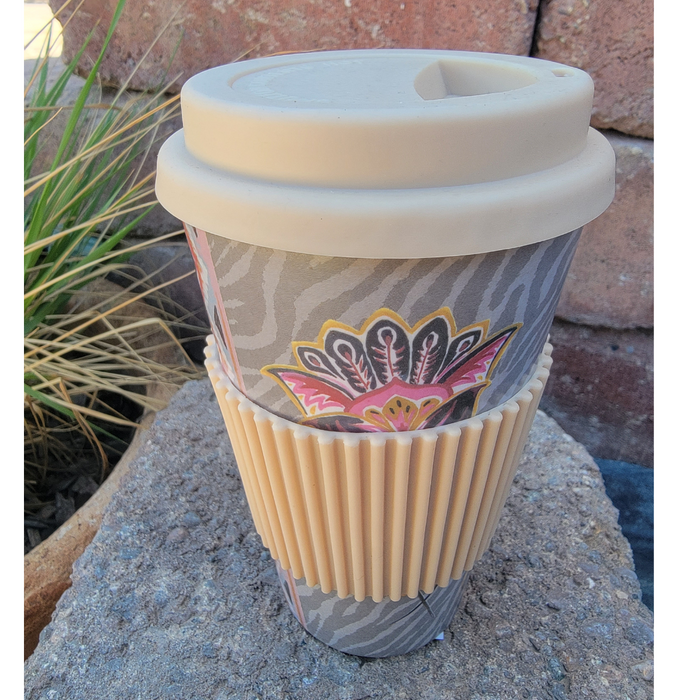 Bamboo Travel Mug/Tumbler - Tan/Coral