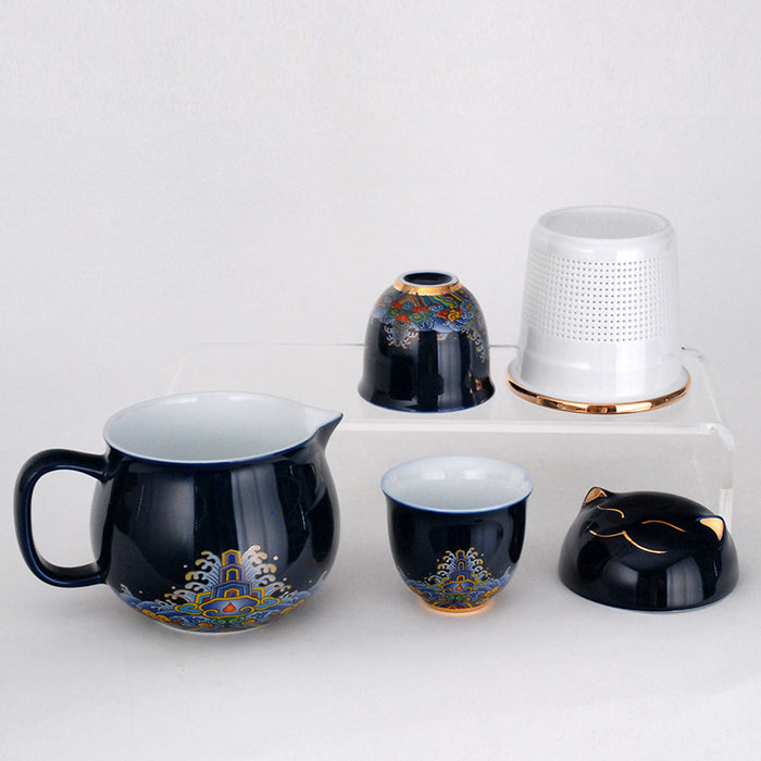 Lucky Cat Tea Set - Blue