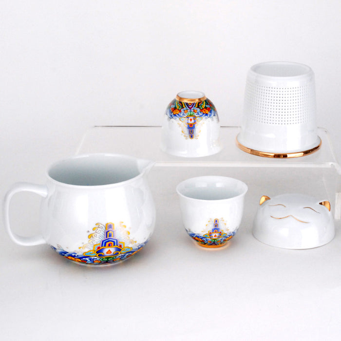 Lucky Cat Tea Set - White