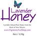 Lavender Honey logo with a butterfly and product details on a white background