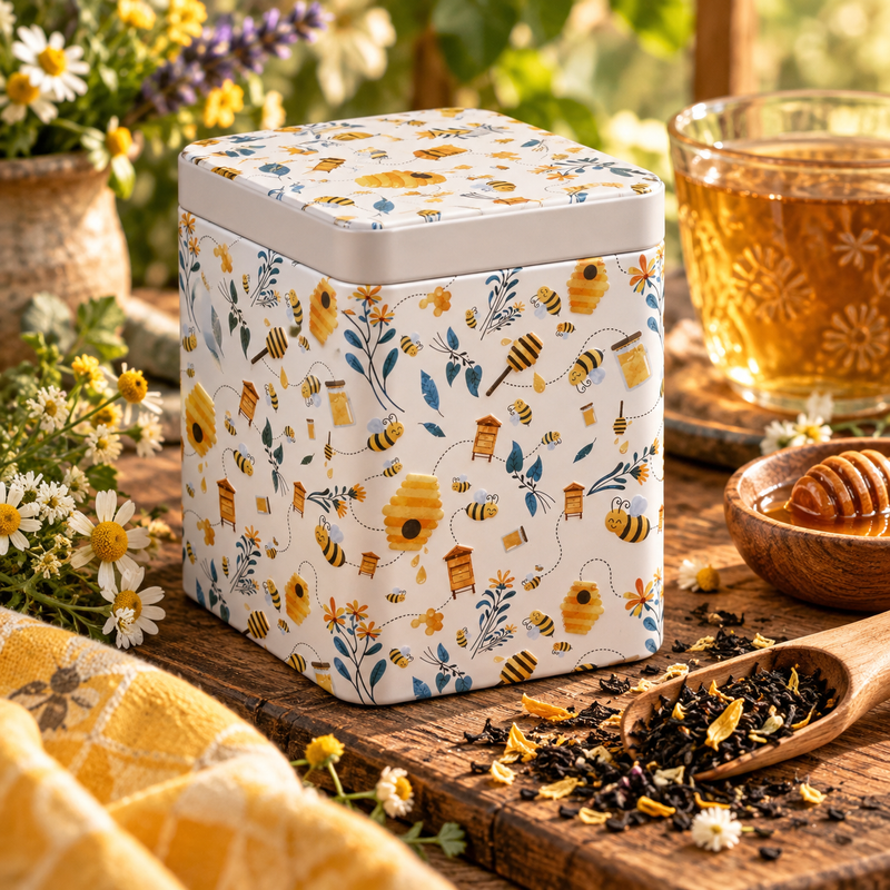 Bee Happy Tea Tin – Embossed Tea Storage