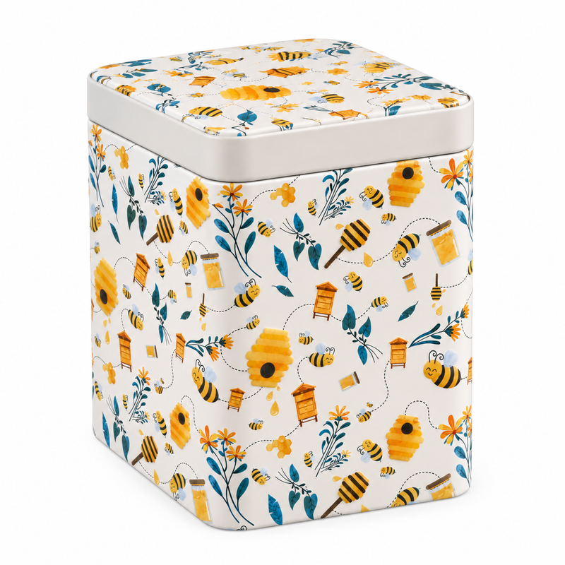 Bee Happy Tea Tin – Embossed Tea Storage
