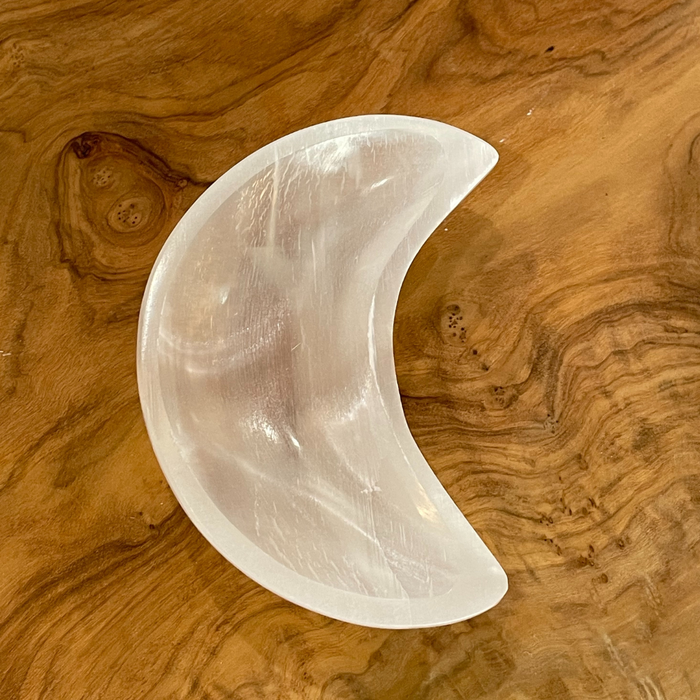 Selenite Crescent Moon Dish - White Small