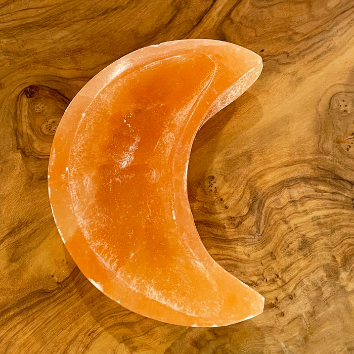 Selenite Crescent Moon Dish - Orange Medium