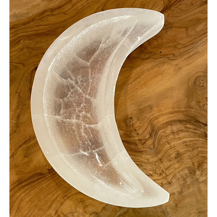 Selenite Crescent Moon Dish - White Large