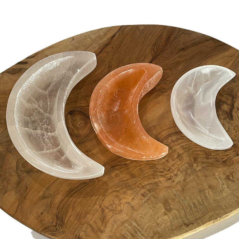 Selenite Crescent Moon Dish - White Large