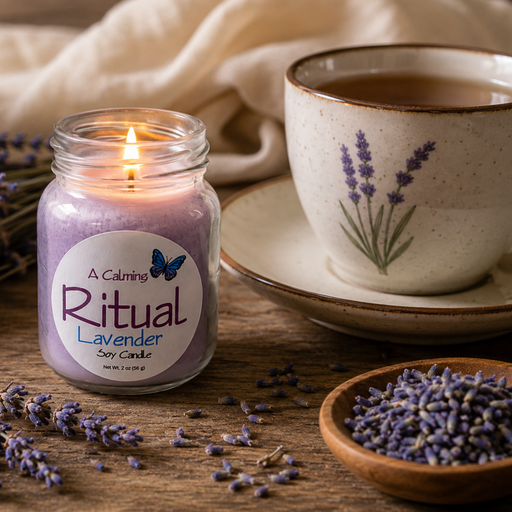 candle burning near a cup of tea