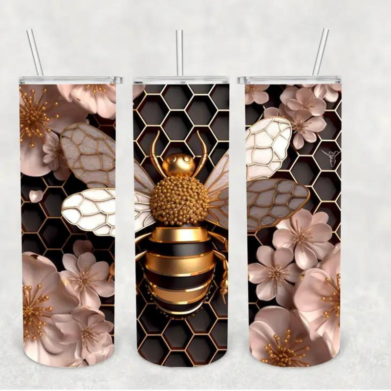20oz Black and Gold Bee Travel Tumbler Mug