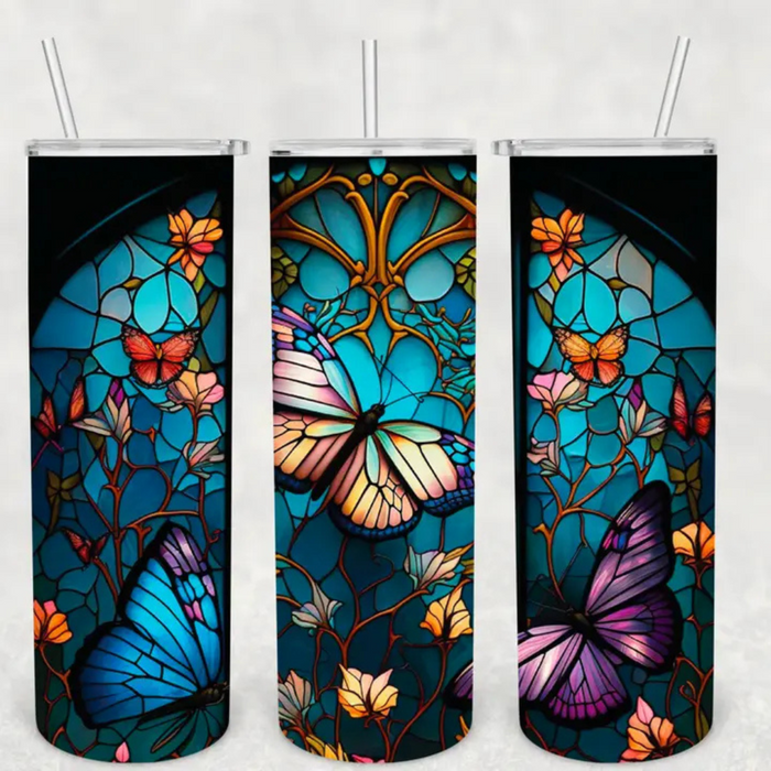 20oz Stained Glass Butterfly Travel Tumbler Mug