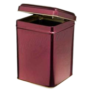 Red metal tin with a lid on a white background