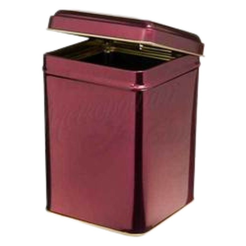 Red metal tin with a lid on a white background