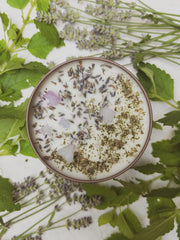 close view of botanicals on candle