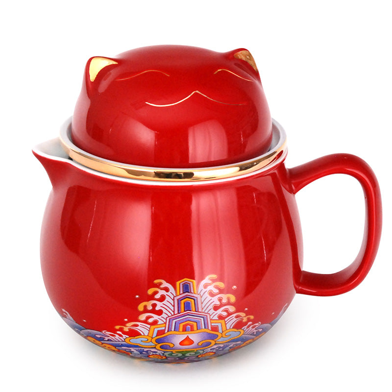 Lucky Cat Tea Set Red —