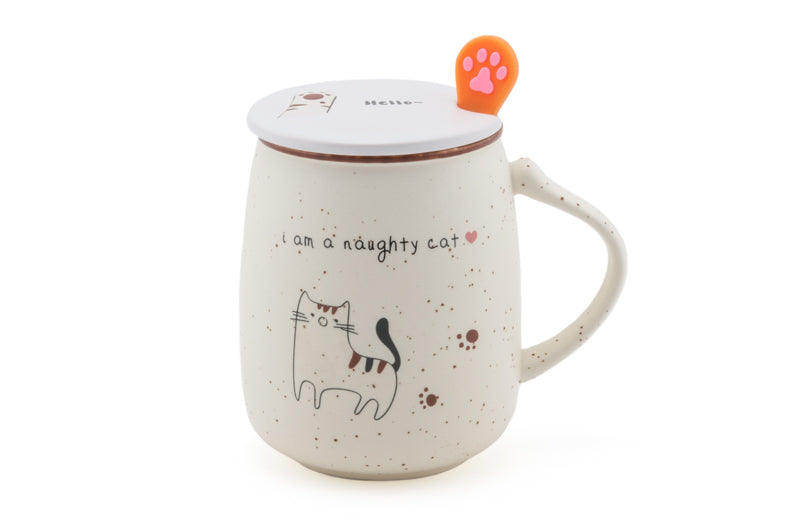 Mug w/ Lid & Spoon - Naughty Cat