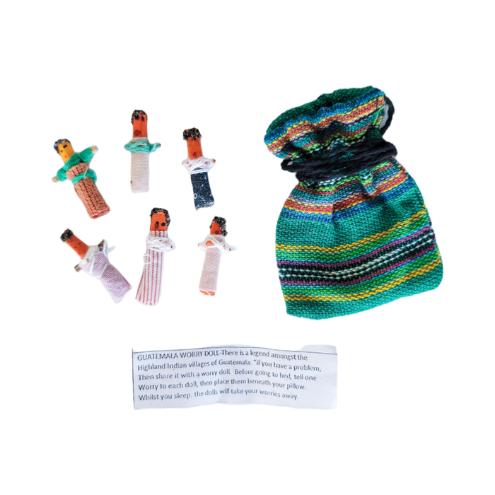 Worry Dolls in Striped Bag